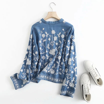 Chloe Embroidered Denim Long Sleeves Shirt