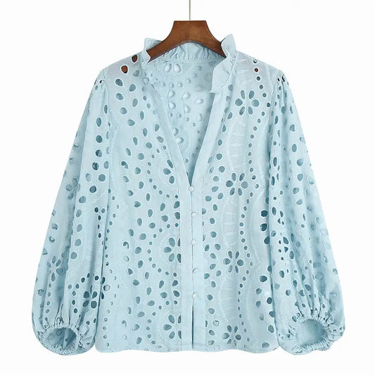 Broderie Anglaise Balloon Sleeves Blouse