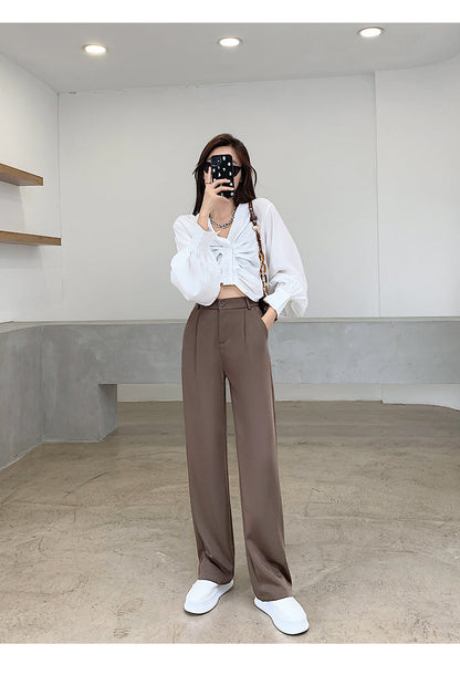 Tailored High Waist Wide Leg Pleated Trousers No Iron Two Lengths