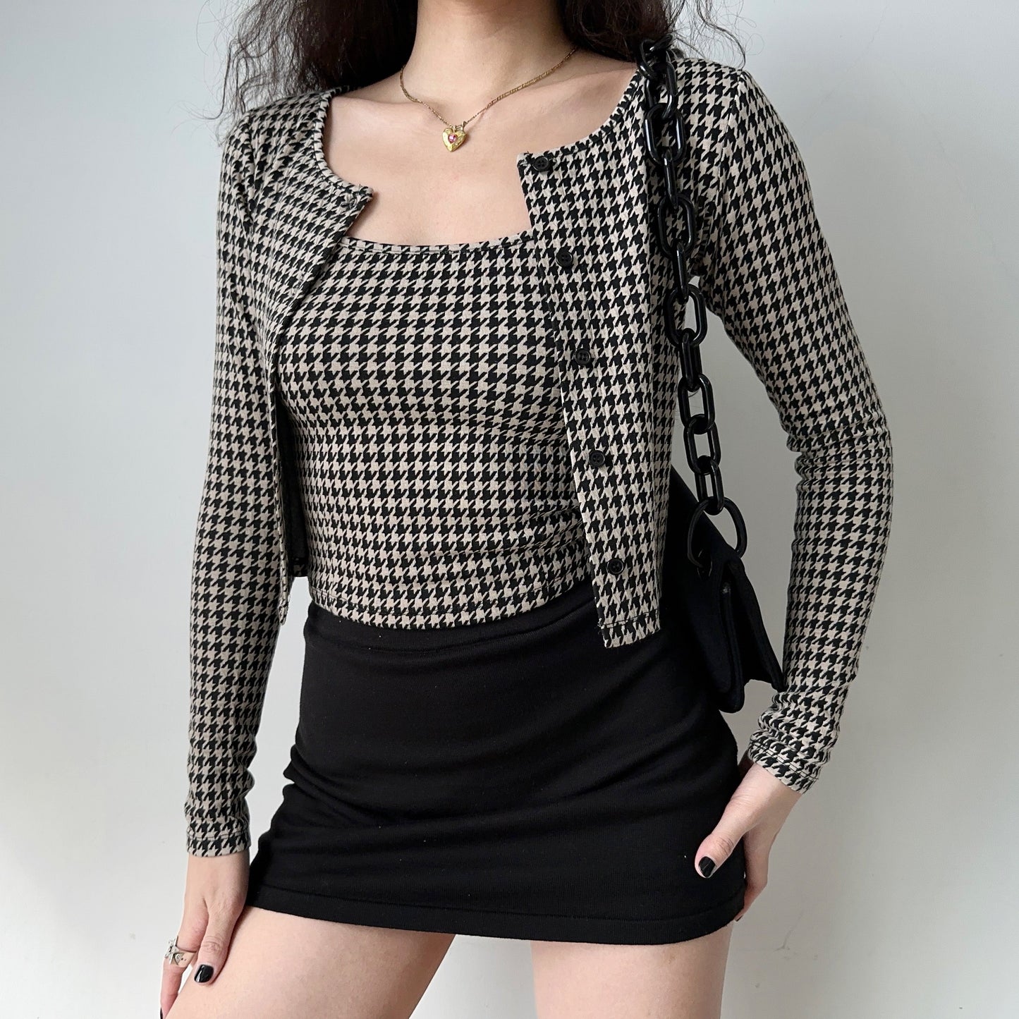 Chloe Vintage Film Houndstooth Two-Piece Set