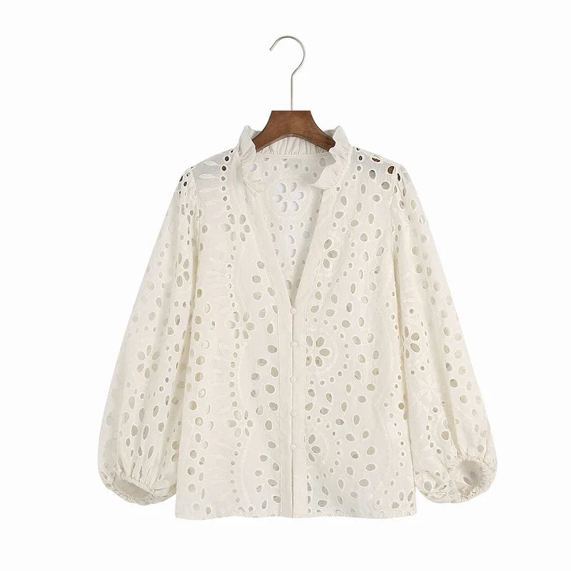 Broderie Anglaise Balloon Sleeves Blouse