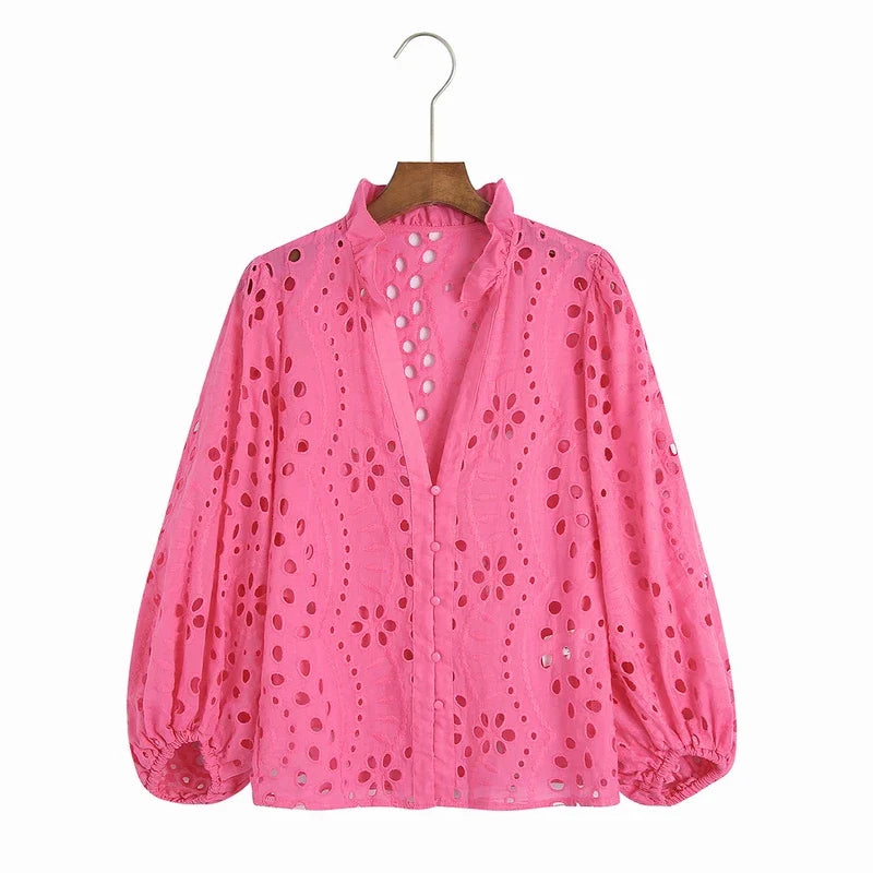 Broderie Anglaise Balloon Sleeves Blouse